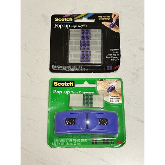 Scotch Pop-Up Tape Refills 3 Pads Total 75 Tape Strips Pop-Up Tape Dispenser (2)